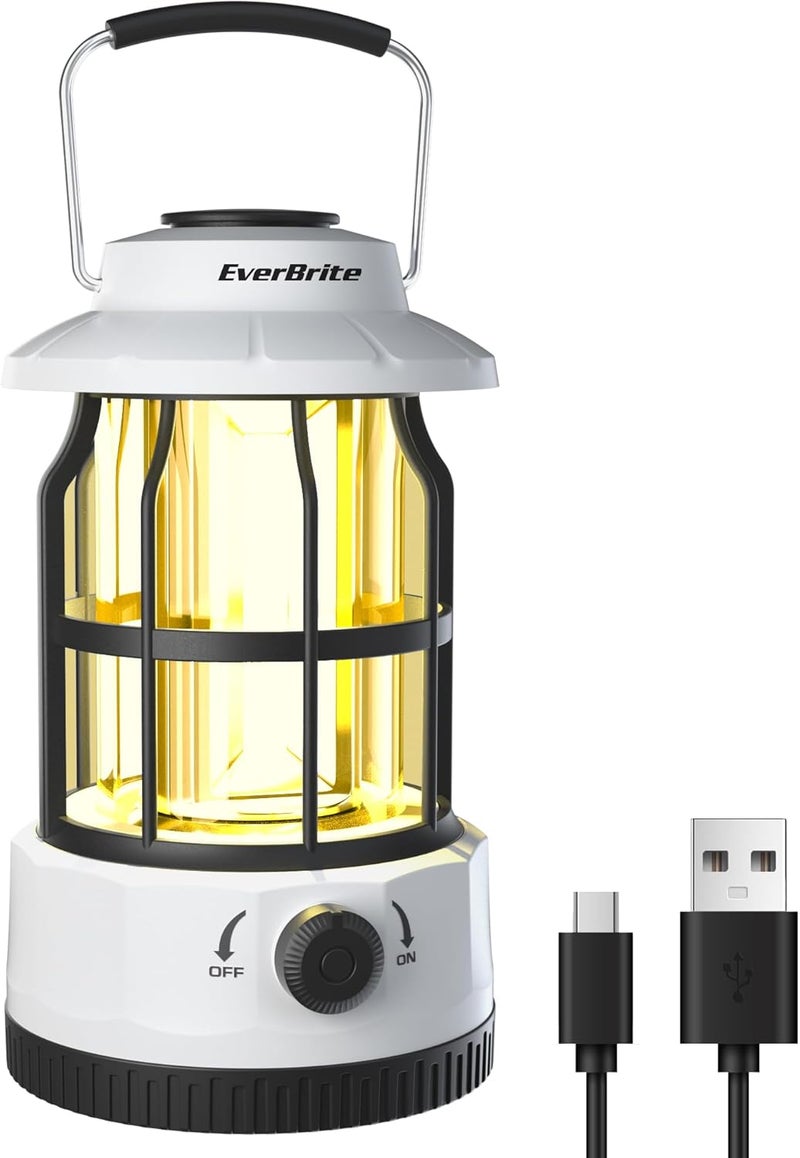 Ever Brite LED Camping Lantern, USB C Rechargeable with Stepless Dimming, Vintage Portable Camping Lights & Lanterns for Power Outages, Hurricane, Emergency, Fishing, Home and More - Image 1
